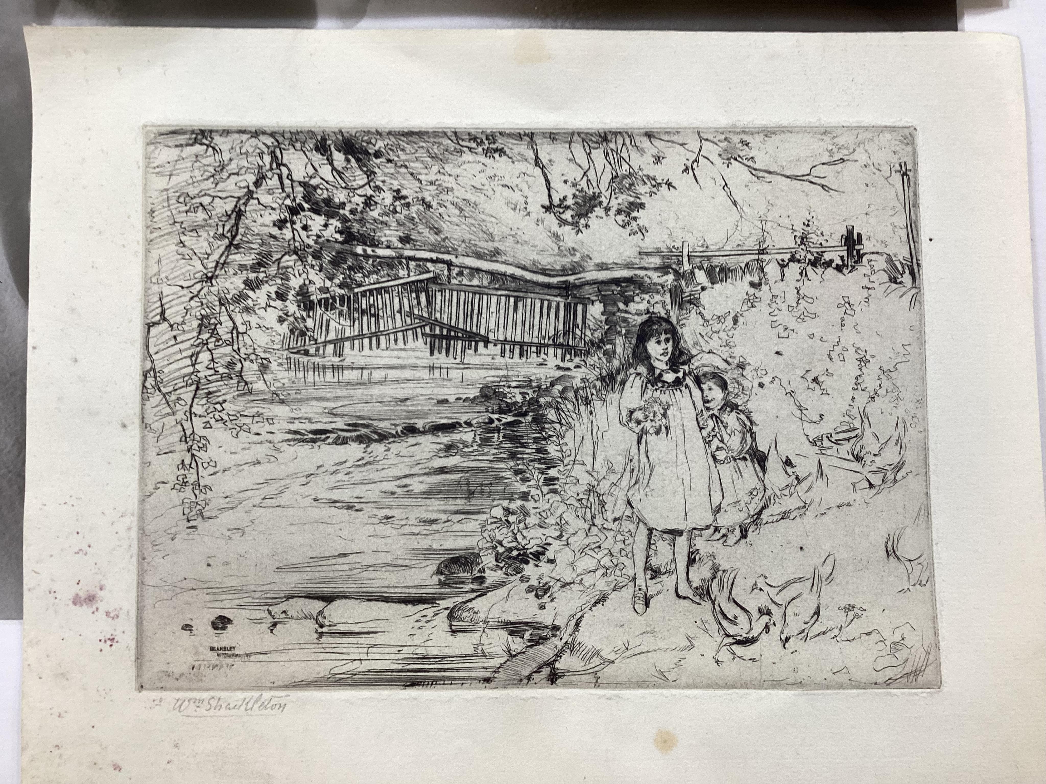 William Shackleton (1872–1933), collection of black and white photographic prints, archive photos and two etchings (Beamsley) including 'Portrait of my wife', some signed and inscribed in pencil, largest 40 x 34cm. Condi